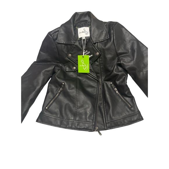 Sam Edelman L 14 black faux leather moto front zip jacket pockets collar nwt